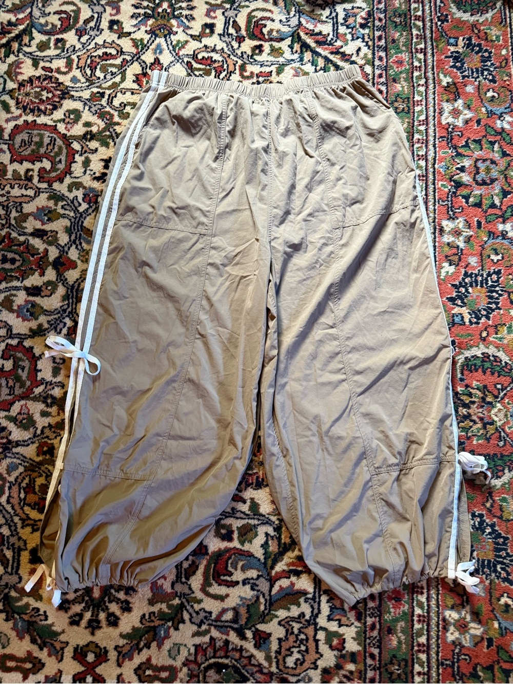 Women's Tan Drawstring Track Joggers with Side Stripes